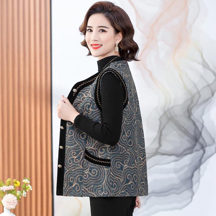Middle-aged and Old-aged Vest Coat Woman Autumn Dress Grandma Waistcoat Old Lady Wearing Vest Mother Autumn and Winter Tang Suit Vest