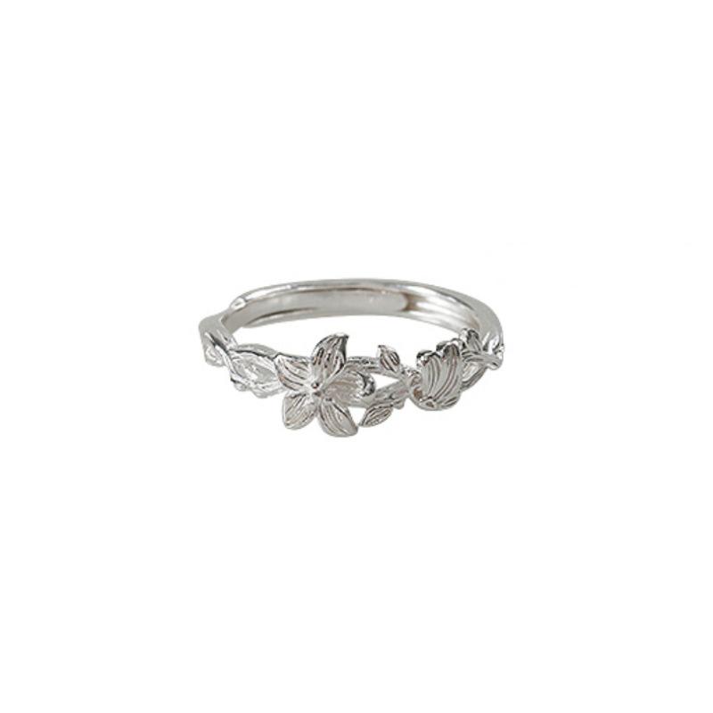 Sweet Branch Twining Flower Open Stackable Ring - Women's Fashionable Ins Style Index Finger Accessory