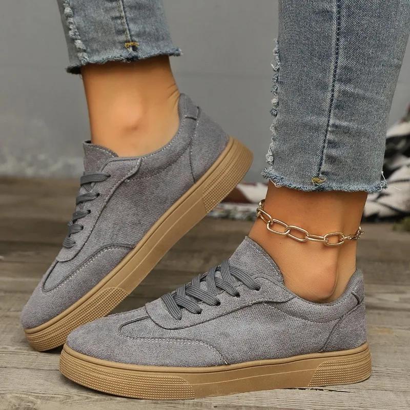 Fashion 2025 Ladies Shoes Lace-up Women's Vulcanize Shoes Fashion Sewing Outdoor Slip-Resistant Casual New Plus Size Versatile Sneakers