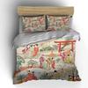 Elegant Japanese Garden Bedding Set 3pcs, Vintage Ukiyo-e Art Print Duvet Cover, Soft Cozy Bed Linens with Torii Gate Design