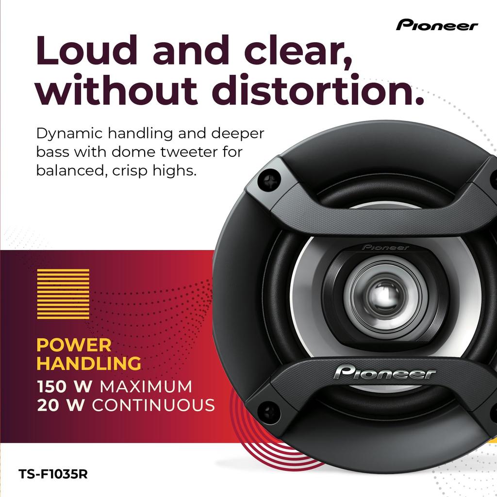 Pioneer TS-F1035R 2-Way Coaxial Car Audio Speakers - Full Range 4" Round Speakers, 150W Max Power (Pair)