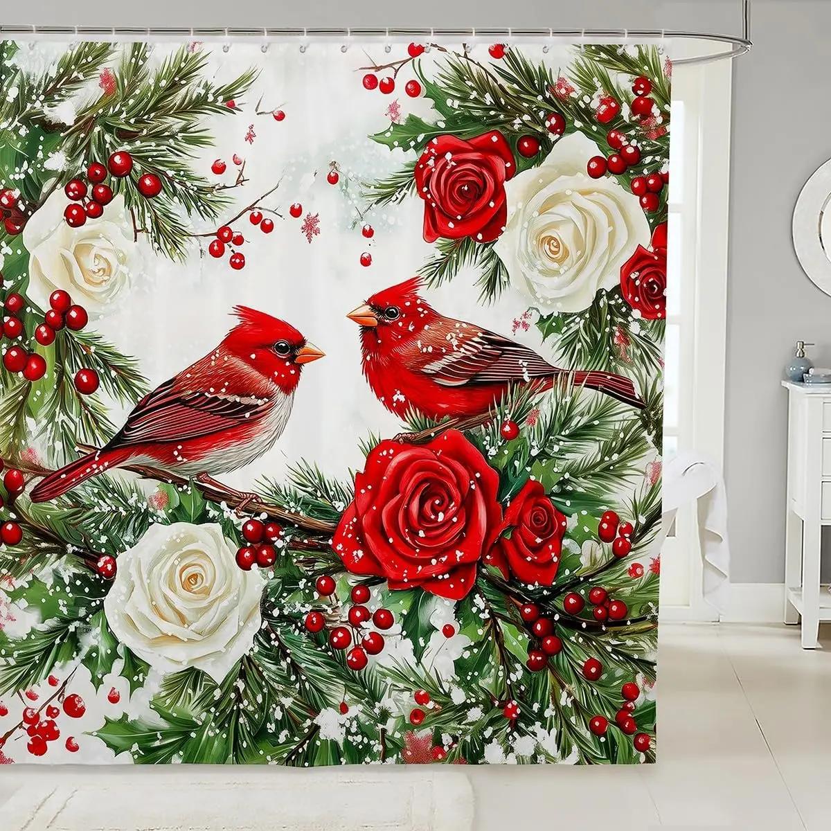 Merry Pink Christmas Shower Curtain,Cartoon Gingerbread Man Bathroom Curtain,Snowflakes Candy Fabric Shower Curtains,Happy New 90x180cm