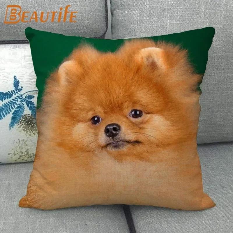Nice Pomeranian Dog Pillowcase Bedroom Home Decorative Cover 45x45cm Square Zipper Pillow Cases Cotton Linen Fabric No Fade