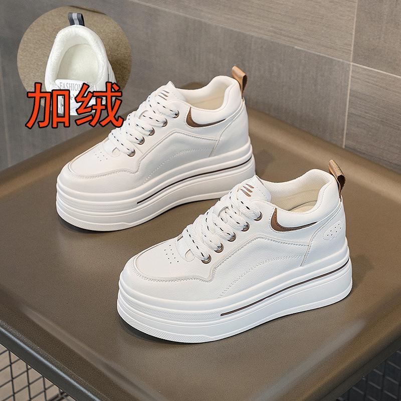 Small Inner Height Increase Women's Shoes 2025 New Small Size Thick-soled Slope Heel Casual Single Shoes Breathable Lace-up White Shoes Women