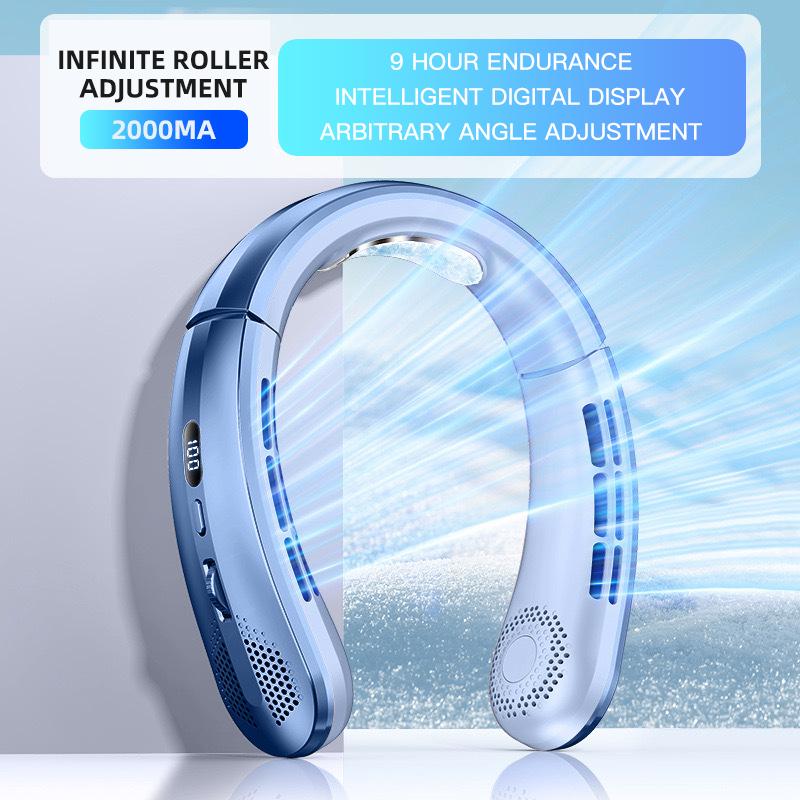 New 3000mA Portable Mini Hanging Neck Fan Bladeless Neckband Fan Digital Display Power Air Cooler USB Rechargeable Electric Fans
