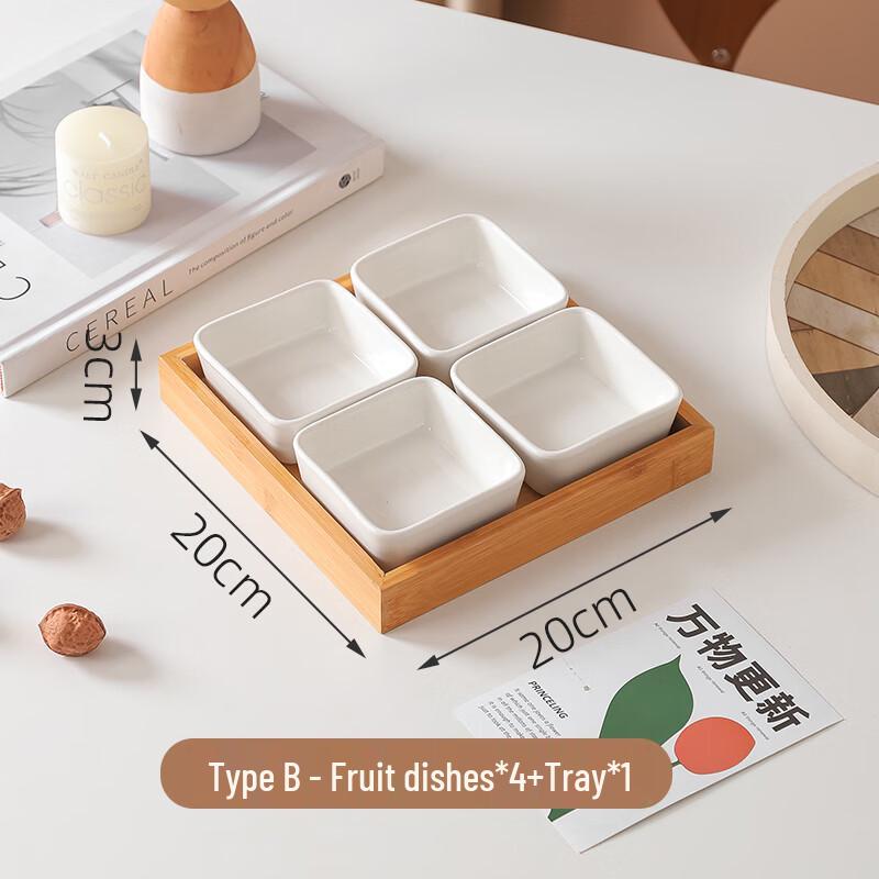 Waterproof Divided Snack Tray with Ceramic Dishes