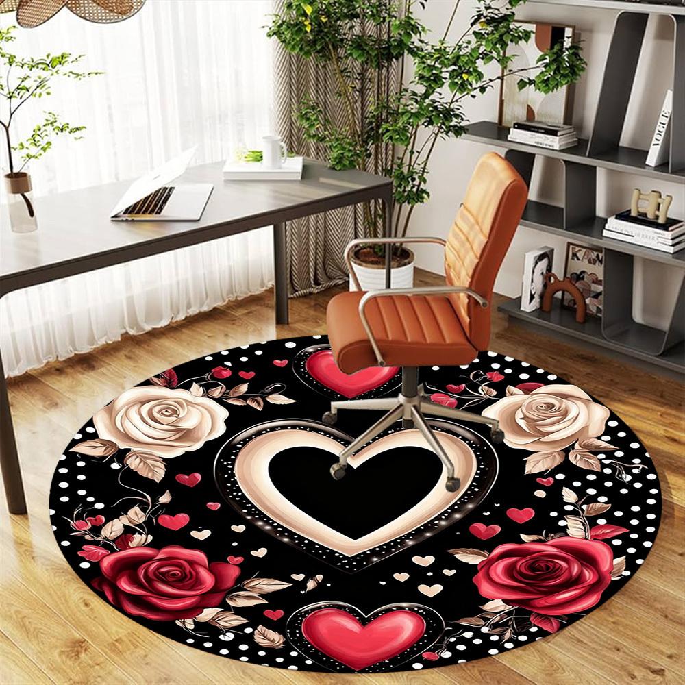 1PC heart roses Office Round Area Rug, Under Office Chairs Bedroom Living Room Home Decor,Carpet for Office, -1110216