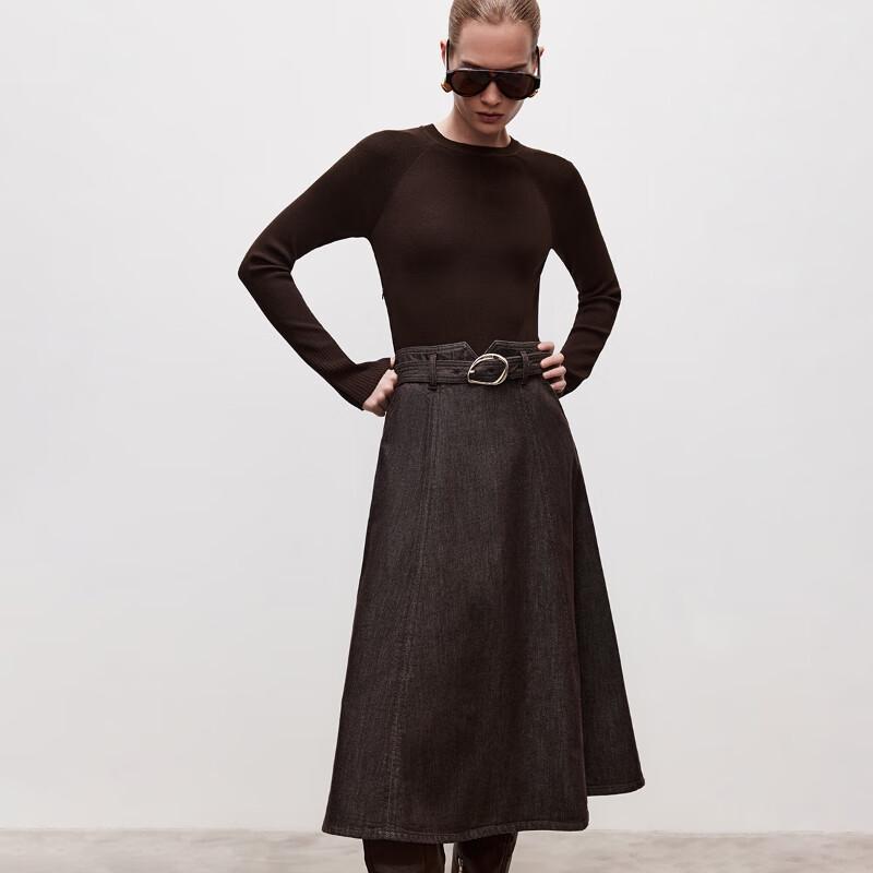 ONLY Women's Faux Two-Piece Knit Patchwork A-Line Mid-Length Dress