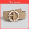 Bohemia Style Waist Belt With Shell Pp Grass Texture For Summer Vacation And Casual Wear