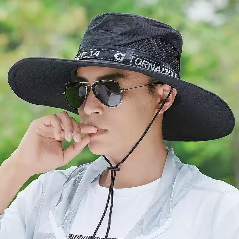 New outdoor face covering mountaineering hat men's fishing face covering large brim sun protection sun protection bucket hat