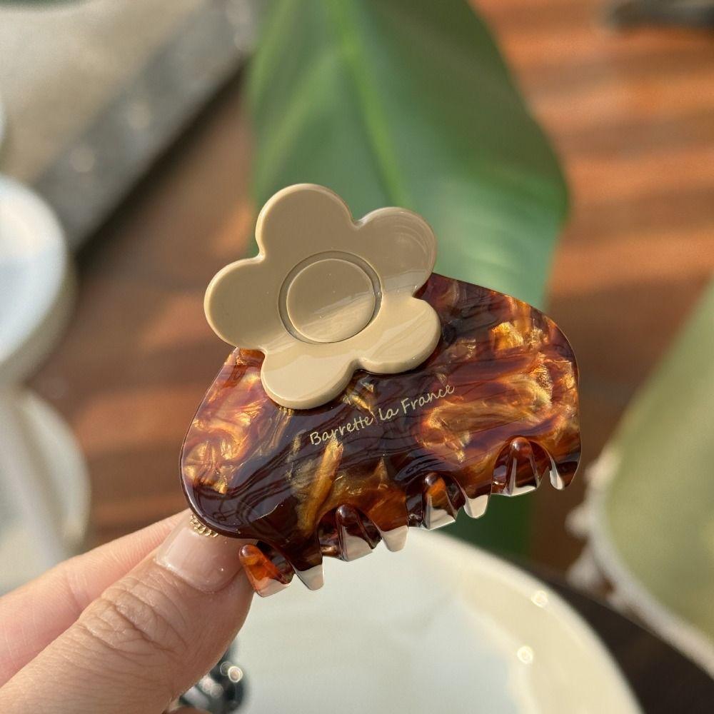 Korean Style Acetic Acid Flower Hair Claw Small Geometry Hair Crab Clip French Shark Clip  Women