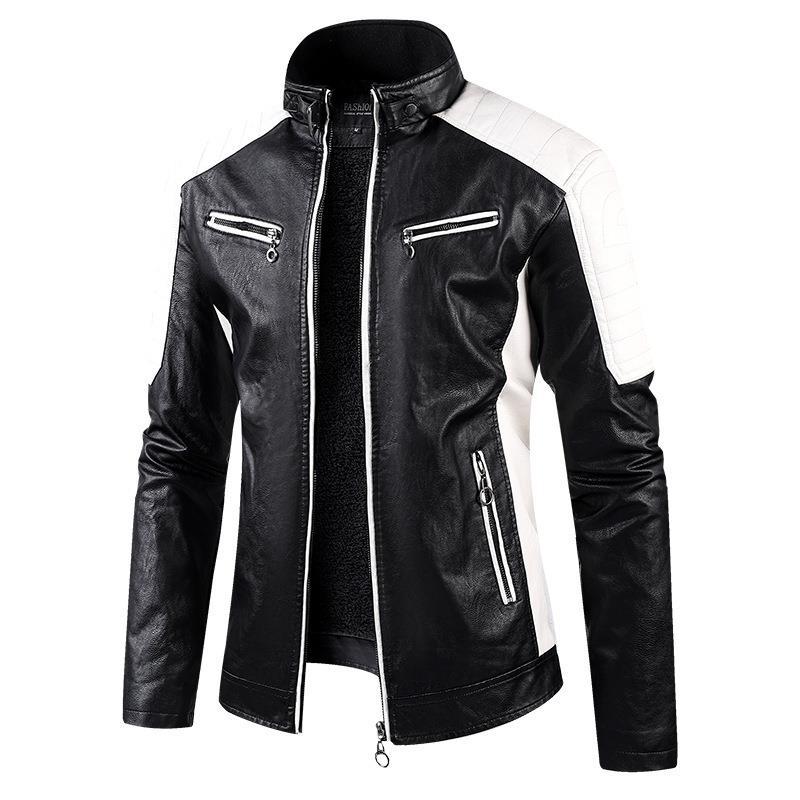 

Autumn and Winter Casual Leather Jacket Men s Locomotive Jacket Thickened and Velvet PU Leather Jacket Men 5XL чорний