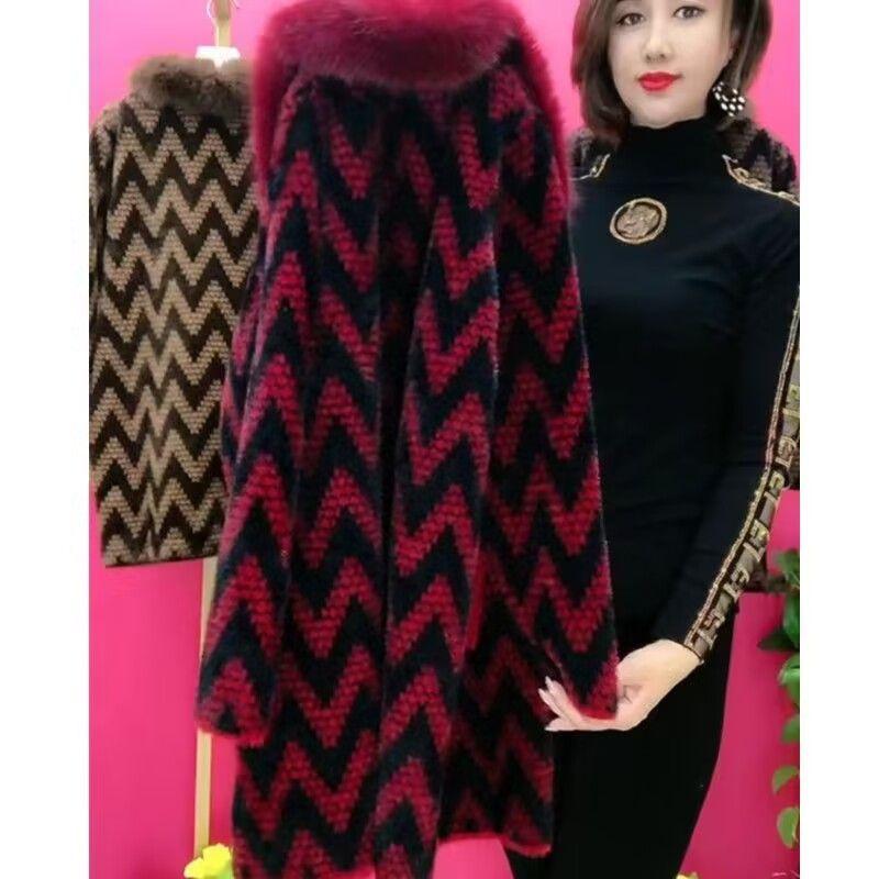 Winter High End Imitation Mink Fleece Warm Wool Coat Middle Aged Elderly Mother Jacket Thicken Knitted Cardigan Woolen Outwear