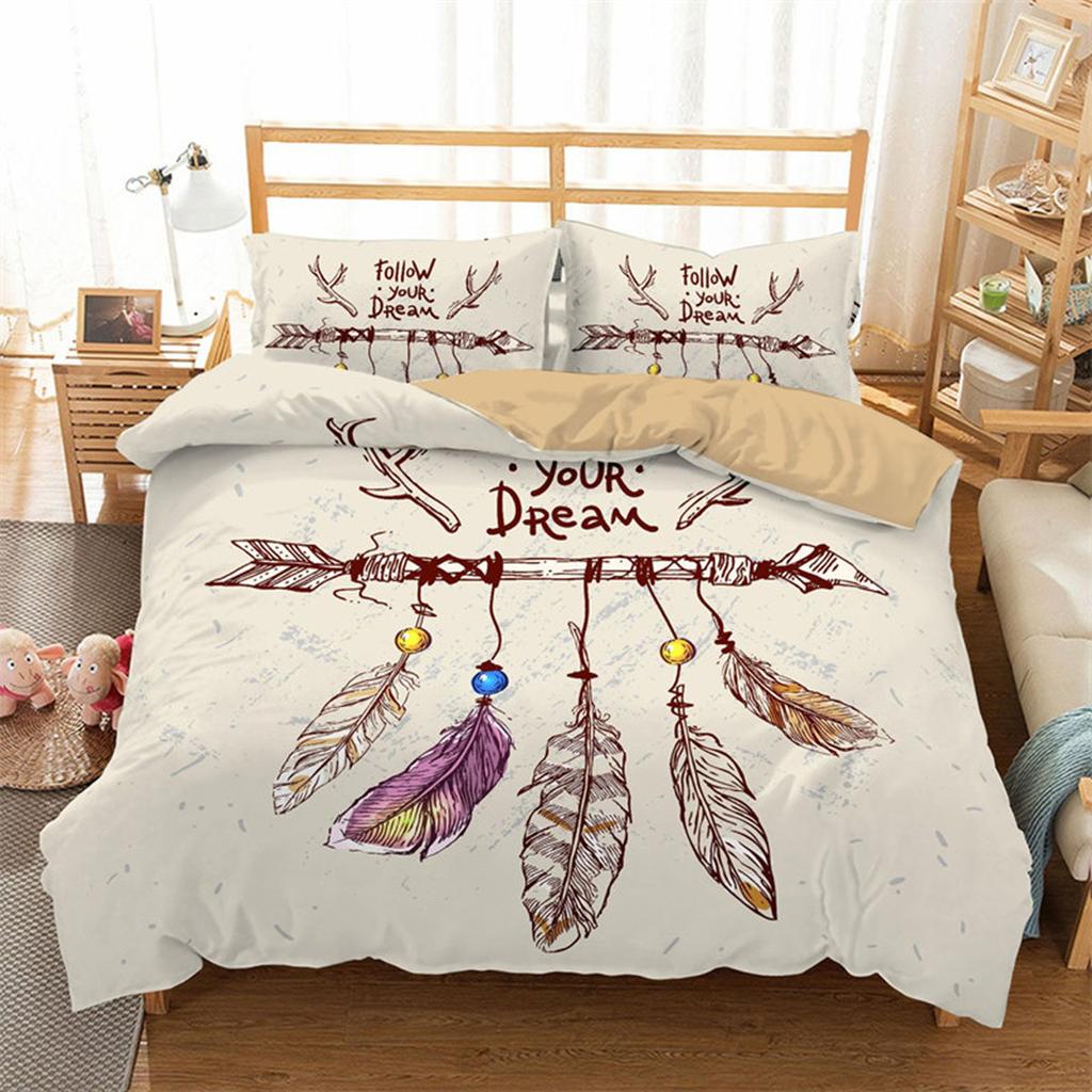 Dreamcatcher Bohemian Mandala Sun Moon and Feather Print Duvet Cover Microfiber Bedroom Decorations for Women Gifts Queen King