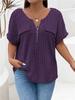 Solid Color Zipper Short Sleeve Casual Pullover T Shirt Women Loose Clothes Fashion Female Tee V-Neck Streetwear Plus Size Tops