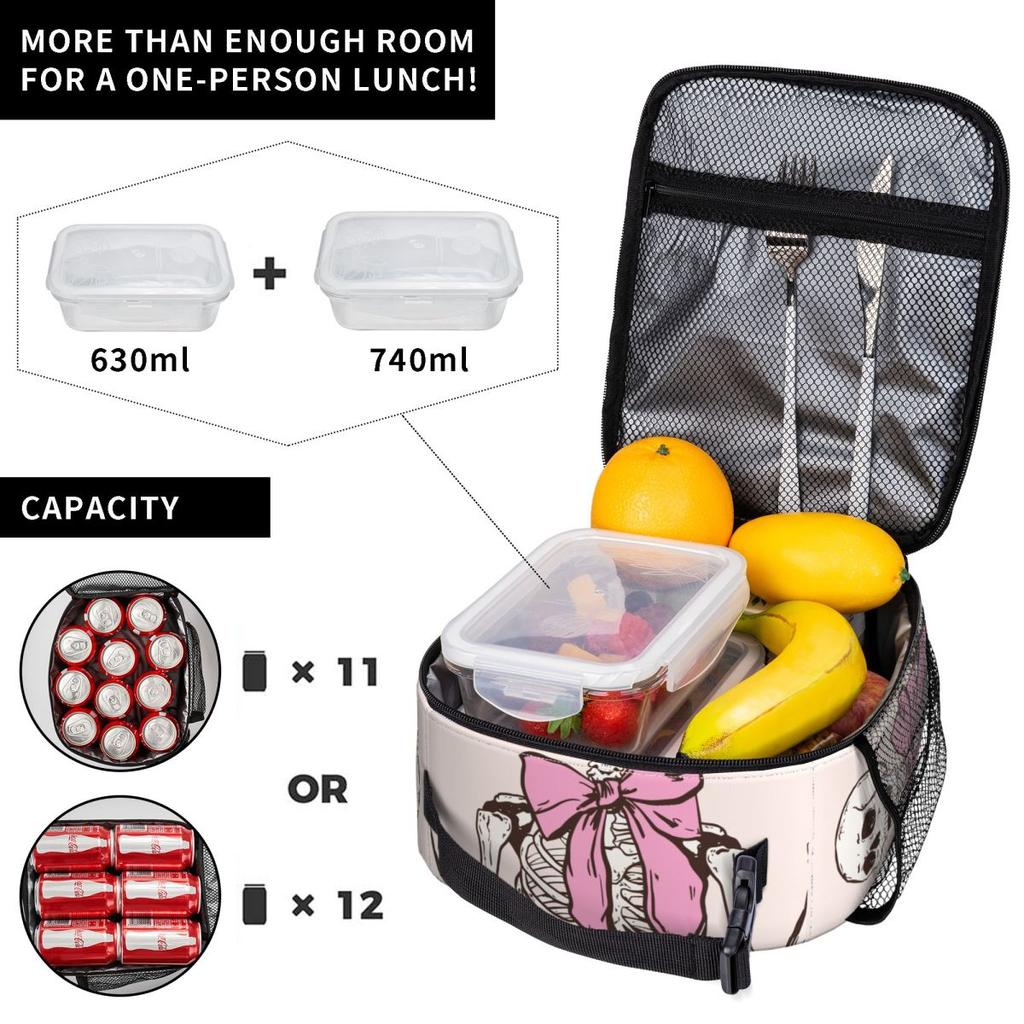 Pink Skull Girl Pattern Insulated Lunch Bag for Women Office Cooler Thermal Food Box Tote Portable Lunch Boxes Container