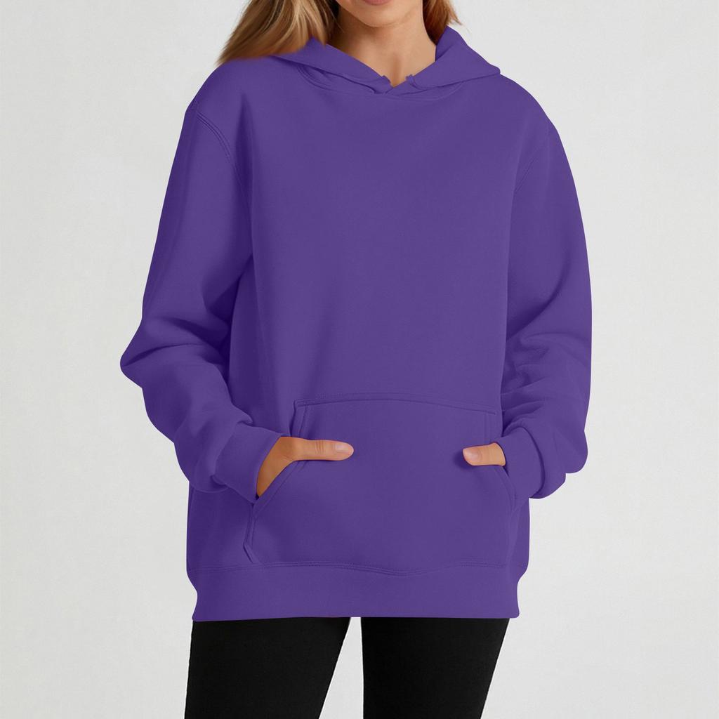 Women's casual long-sleeved solid color hooded sweatshirt