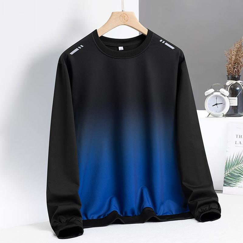 Men's Gradient Casual Sports Trend Versatile and Handsome Round Neck Pullover Long-sleeved Sweatshirt Top