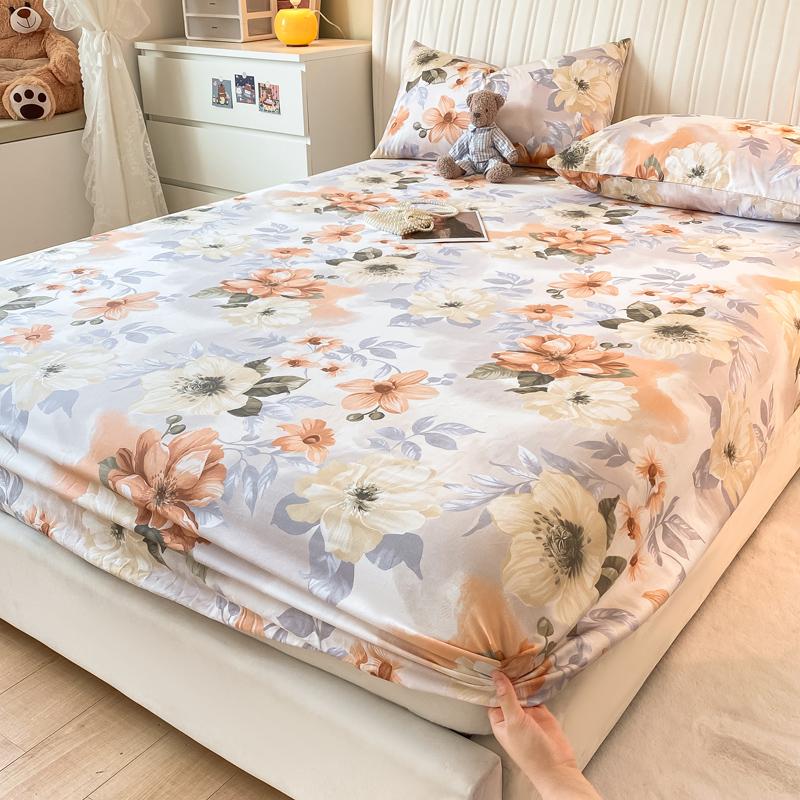 Small Fresh Floral Pattern,100% Cotton,Fitted Sheet With Deep Pocket 160x200,No Pillowcase,Soft Breathable,133x72 Fabric