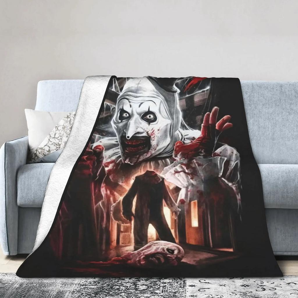 Terrifier Horror Movie Flannel Blanket Soft Warm Throw for Couch Chair Bed Sofa Cozy Bedspread for Girls and Boys Winter Home D