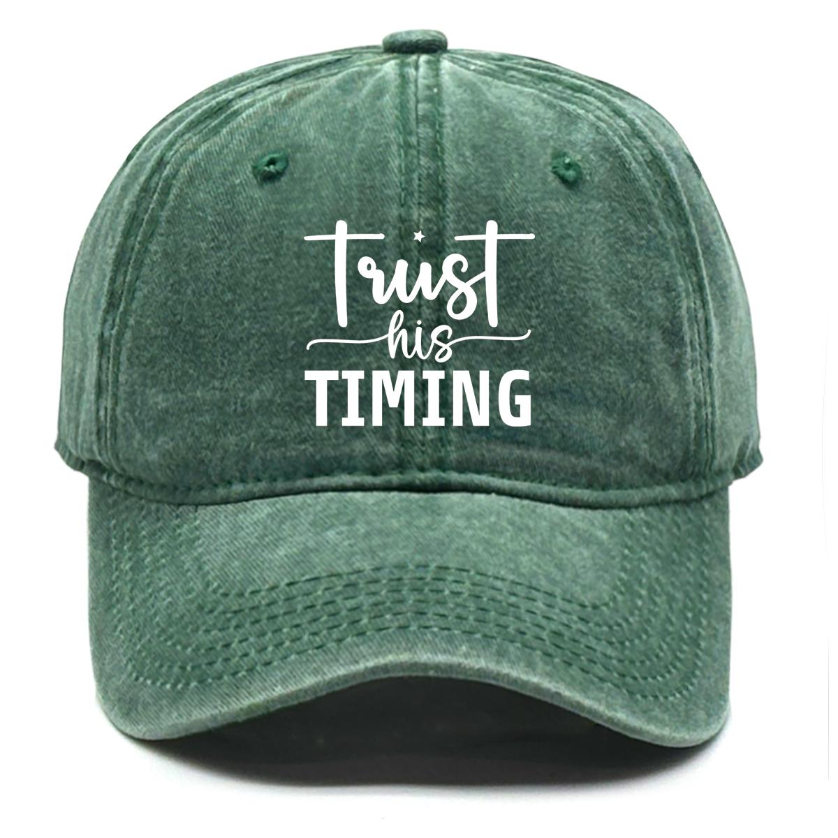 

TRUST HIS TIMING Print Adjustable Baseball Cap, Sports Hat Raw Brim Fit Simple Casual Snapback Baseball Hat as the picture зелёный