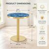 Modern Round Side Table, Marble-Look Tabletop with Golden Rim, Sturdy Metal Frame in Black/Gold/Silver, Coffee Table, Nightstand or Balcony Table