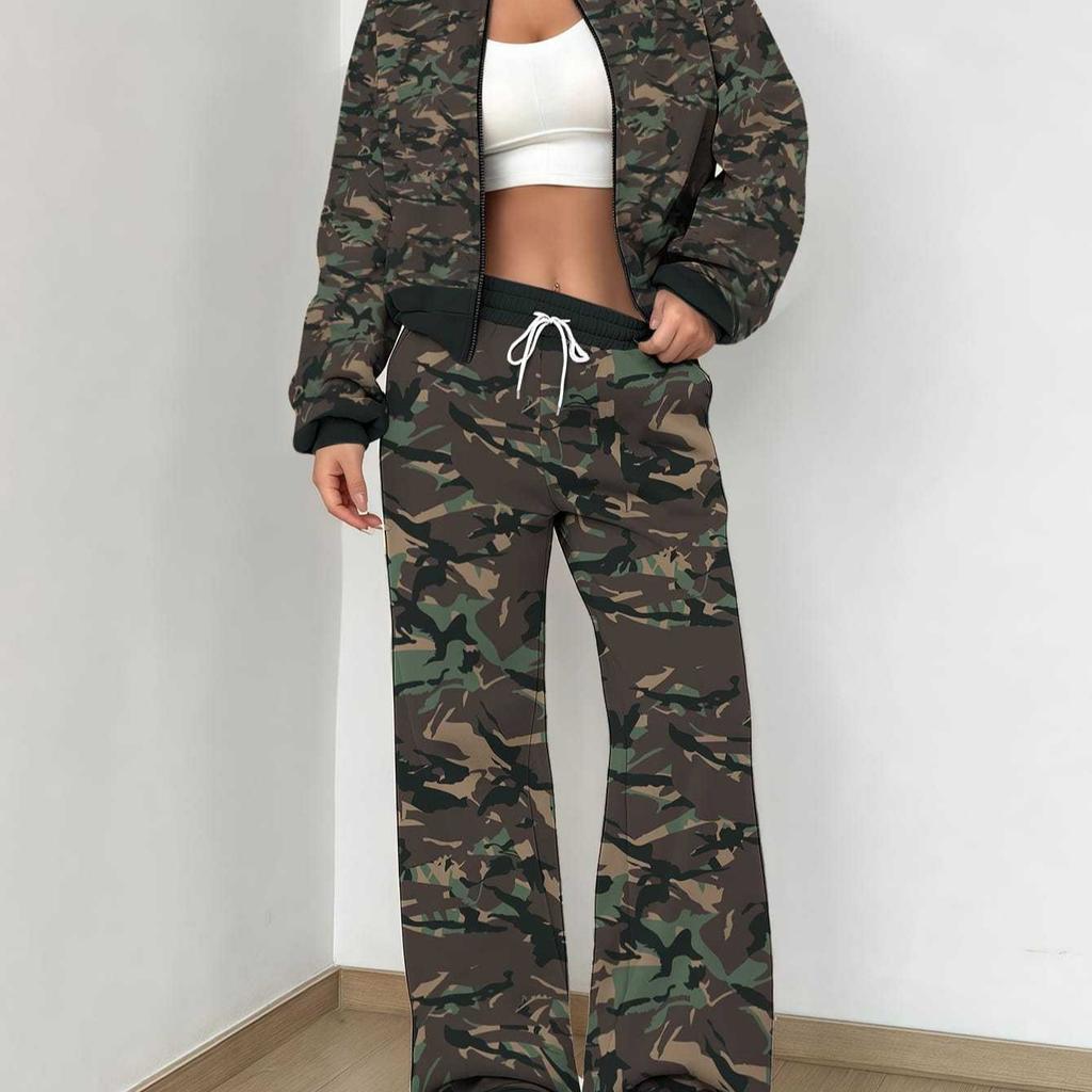 Outdoor Camouflage Autumn and Winter New European and American Women's Clothing Retro Printing Suit Women