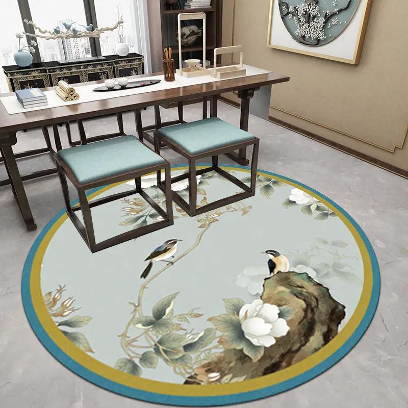Chinese Classical Flowers Round Carpet Circle Area Rug for Study Bedroom Living Room Table Decor Soft Floor Mat Kitchen Doormat