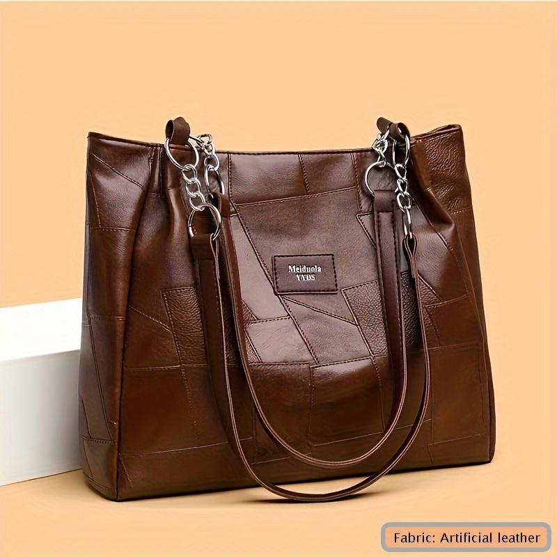 Fashiable Women's Shoulder Bags Large Capacity Tote Bag Leather Check Pattern Handbags Shopping