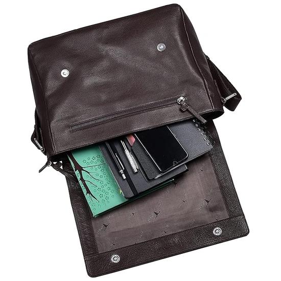 URBAN FOREST Chocolate Brown Leather Messenger Bag & Dark Brown Leather Wallet for Men