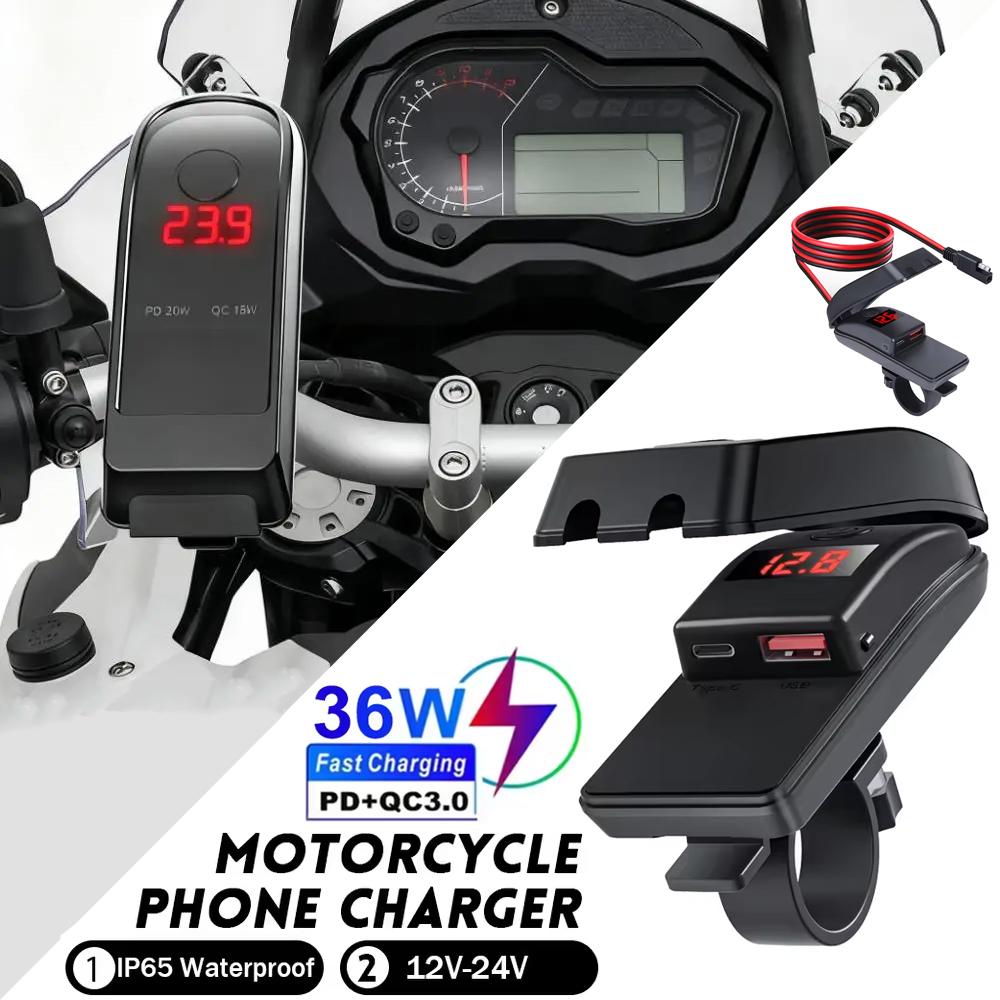 

Motorcycle Handlebar Socket Mobile Phone Charger IP65 Waterproof and Dustproof USB PD Power Adapter Motorcycle Accessories чорний