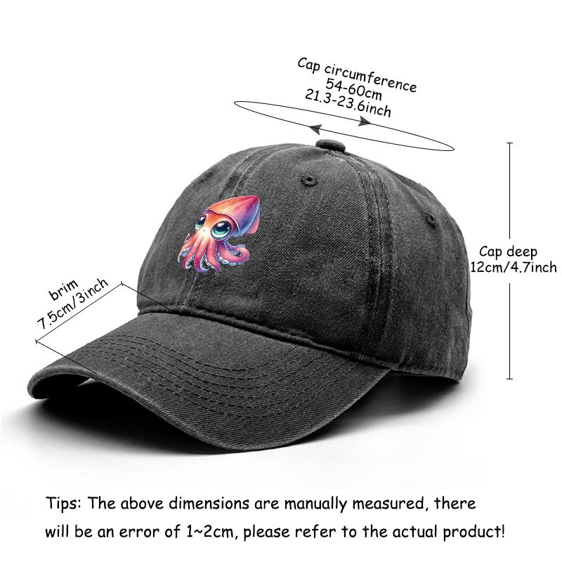 Octopus Print Snapback Sun Hat, Animal Flat Cap Summer Adjustable Strap Headwear Unisex Adjustable Baseball Cap