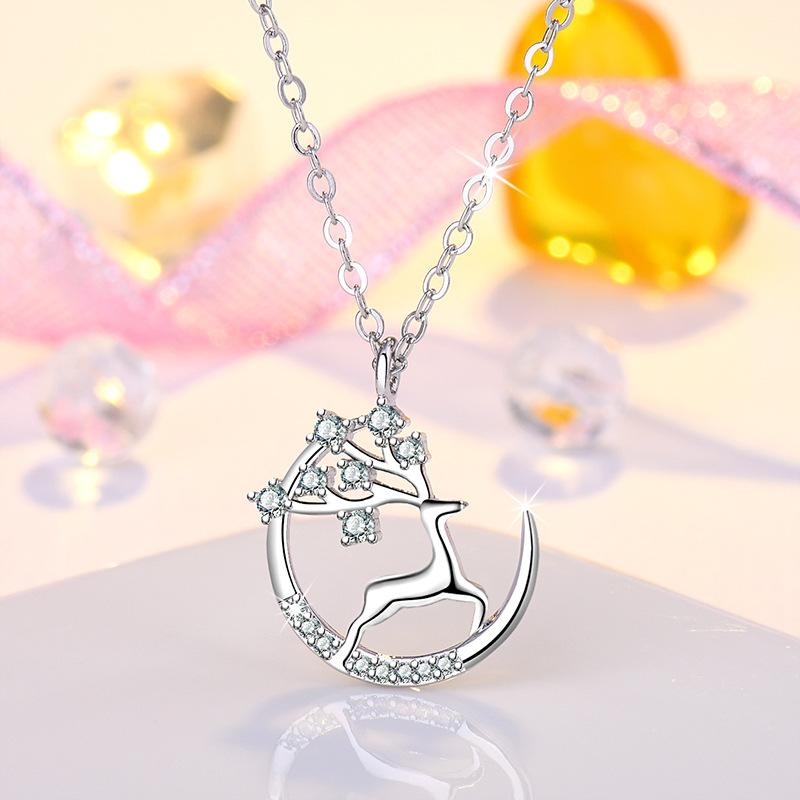 925 Sterling Silver Moon Necklace Pendant Zircon For Women Fashion Exquisite Student Girlfriend Jewelry Accessories Heart GiftGood Product