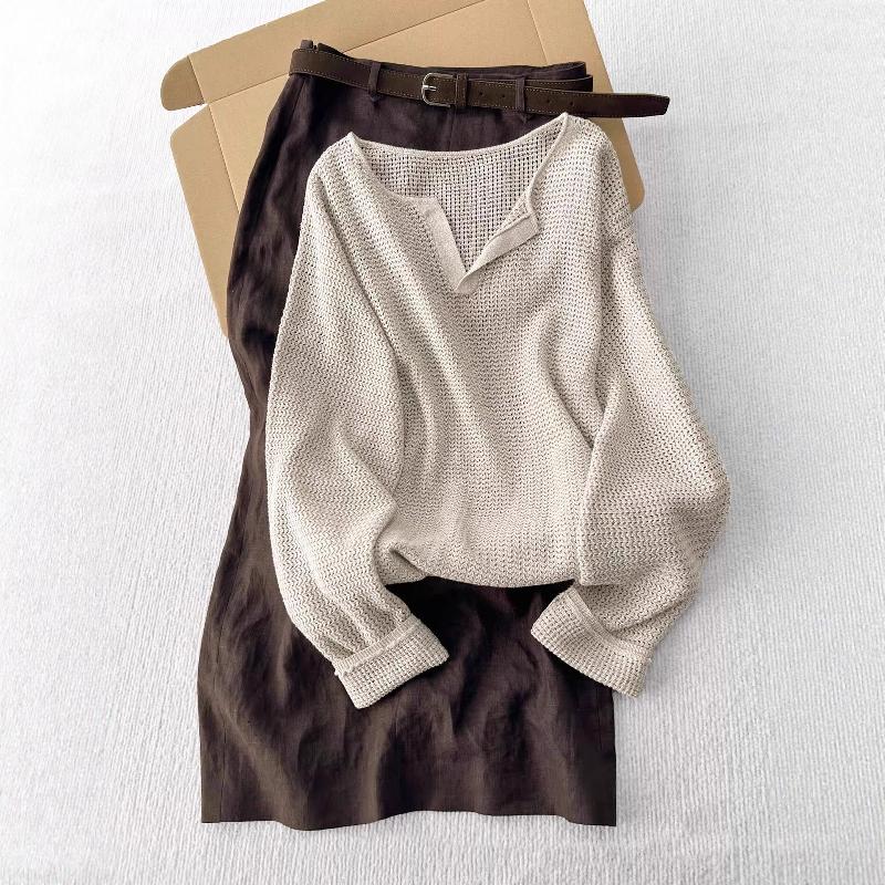 

Plus Size Korean Loose Knitwear Women s 2025 Autumn Pullover: Long Sleeve, Versatile, Slimming Fit M (90-100 jin)