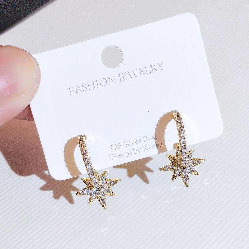 Eight Point Star Earrings Niche Design High End Earrings New Trendy Silver Needle Earrings