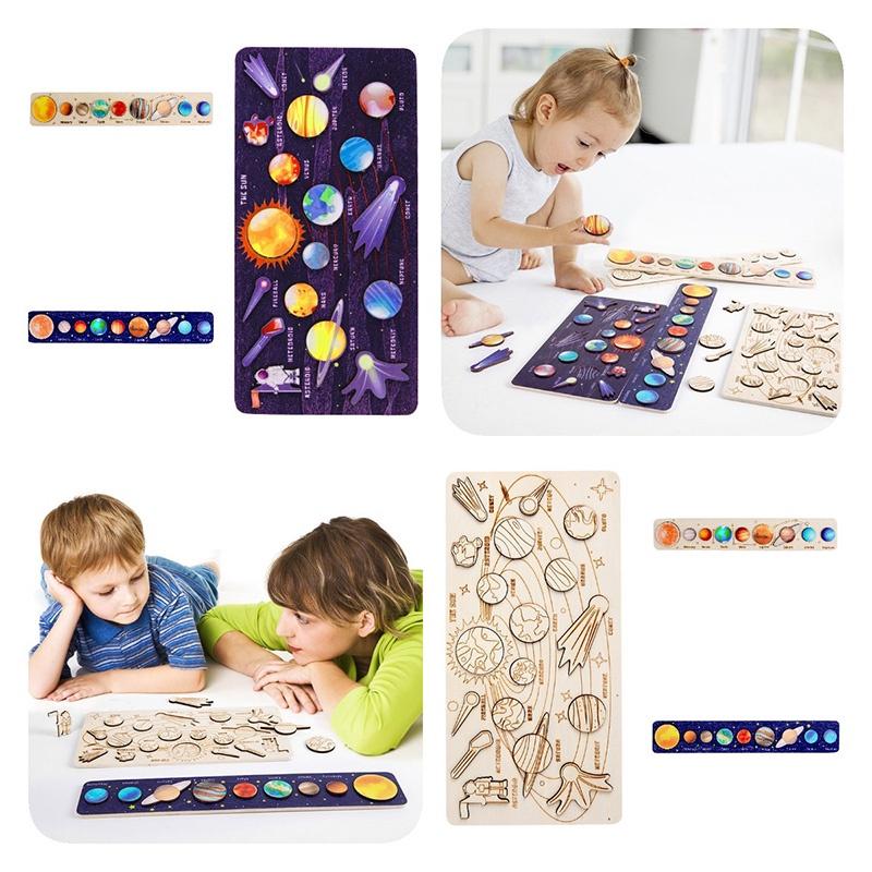 Wooden Space Planet Puzzles Montessori Toys For Kids Educational Jigsaw Tray For Science Learning