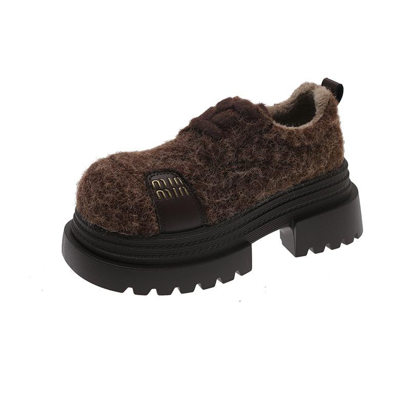 [Fanfna] European big head lace-up muffin platform loafers women's versatile small height-increasing fluffy women's shoes