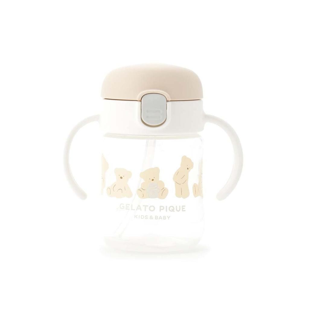 gelato pique Baby Step-Up Mug and Feeding Bib Set - Cute Bear Design, Straw Training Cup for Infants, Japanese Baby Gift