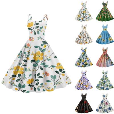Women's Casual Fashion Flower Print Sexy Off Shoulder Punk Retro Dress Retro Dress Dress