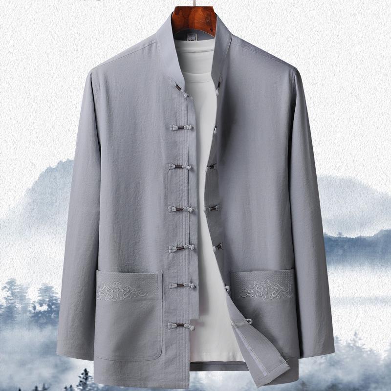 Men's Long-Sleeve Traditional Chinese Tang Suit for Spring/Summer - Ideal for Middle-aged and Elderly Dads and Grandpas, Perfect for Tai Chi.