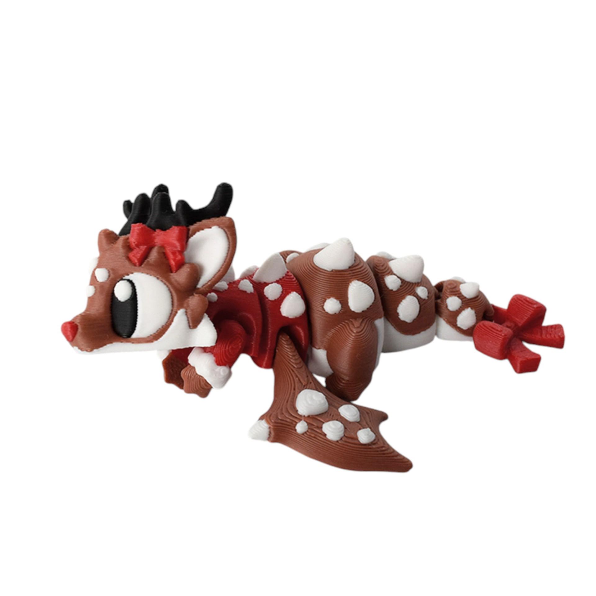 

3D Printed Cute Christmas Reindeer Dragon Desktop Ornament Brown