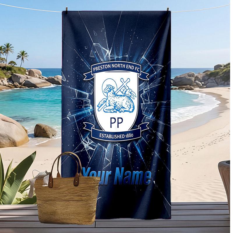 Preston North End Personalized Printed Beach Towel Soccer Logo Support Custom Name Text Absorbent Towel For Sport Travel Special Gift