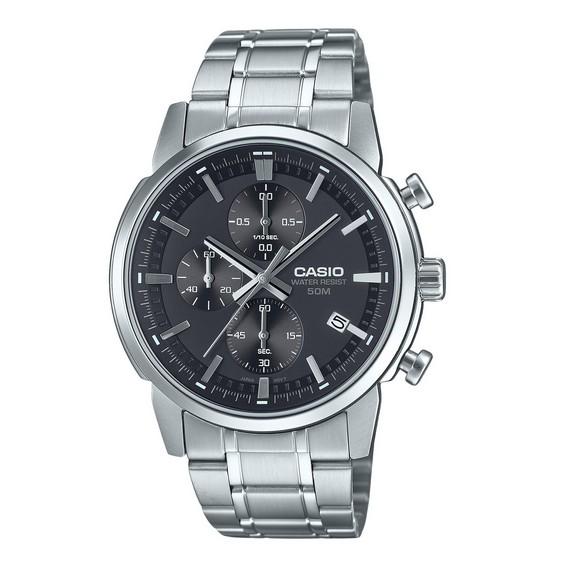 Refurbished Casio Standard Analog Chronograph Stainless Steel Black Dial Quartz MTP-E510D-1A1V Men s Watch чёрный