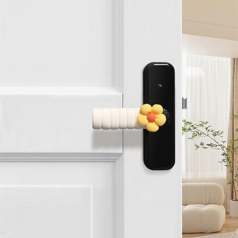Cubierta para Manija de Puerta Antideslizante Antiestática Anticolisión Protector Decorativo Para Puerta de Dormitorio Con Suave Patrón Floral Uso Doméstico