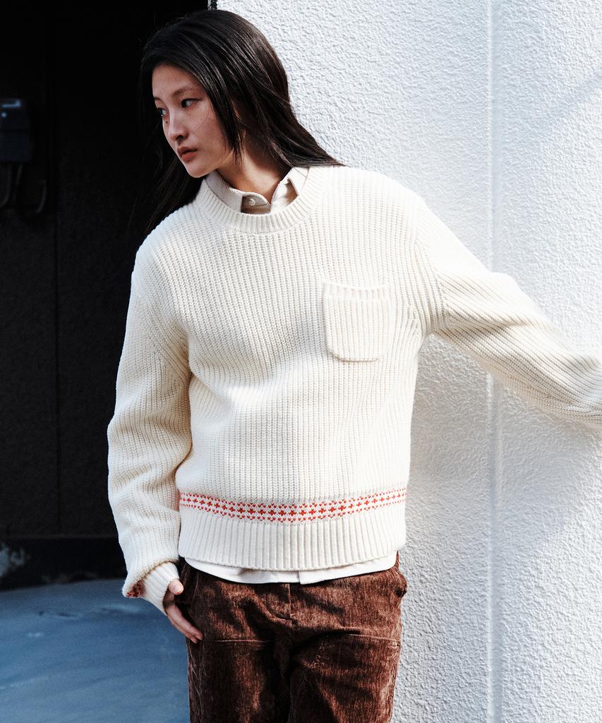 PLAC WOMEN Pocket Detail Contrast Pullover Ivory