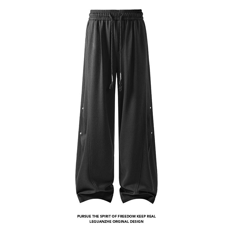 Mens Loose Straight Wide Leg Pleated Rivet Casual Sports Sweatpants