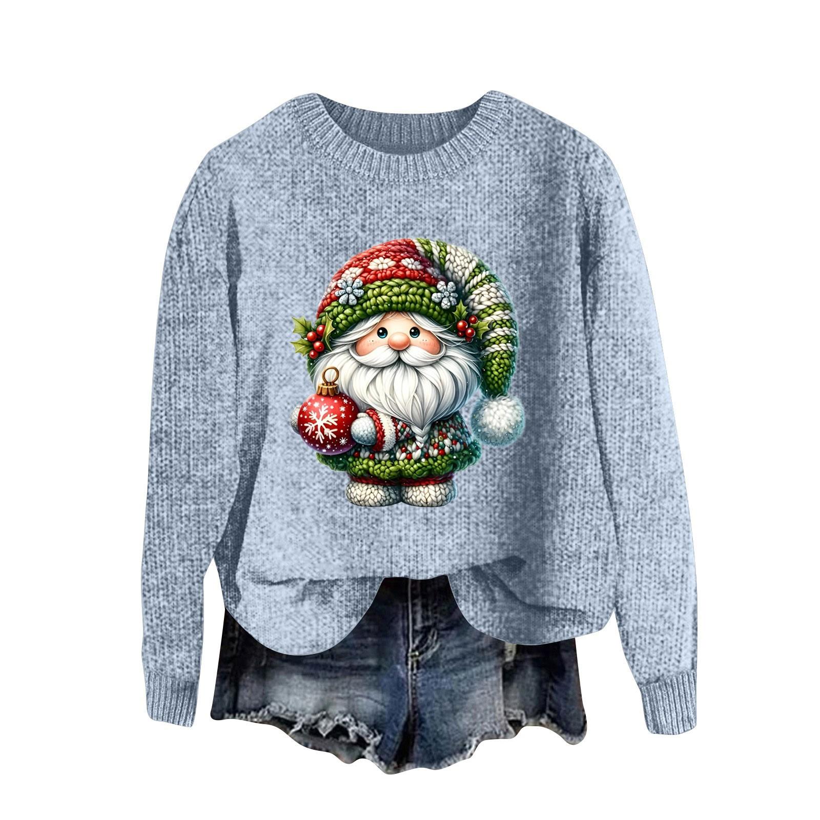 Женский модный повседневный шерстяной трикотажный пуловер с длинным рукавом и рождественским принтом XXXL