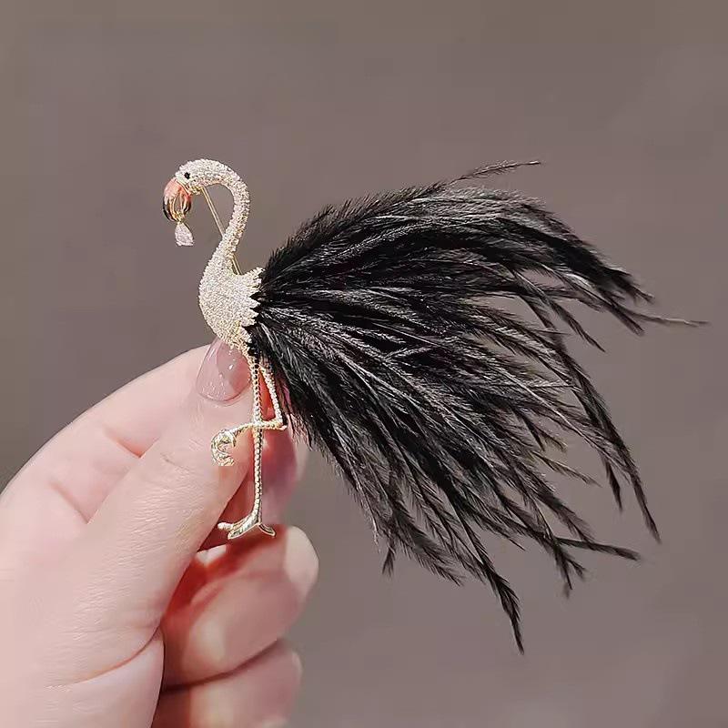 Exquisite Flamingo Feather Brooch: Elegant Women's Corsage Pin for Suits and Coats