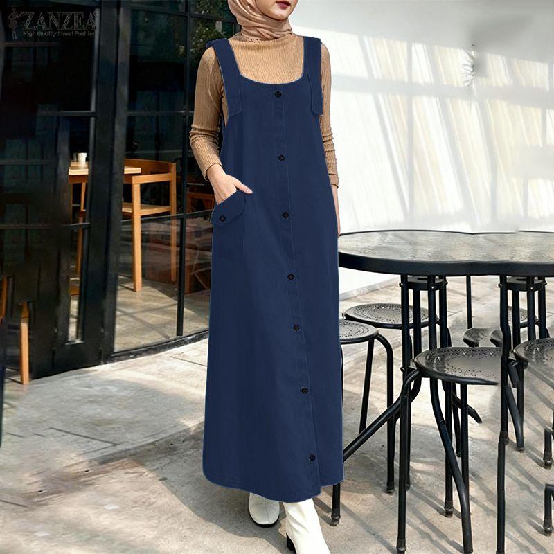 ZANZEA Women Casual Sqaure Collar Loose Sleeveless Straps Dress