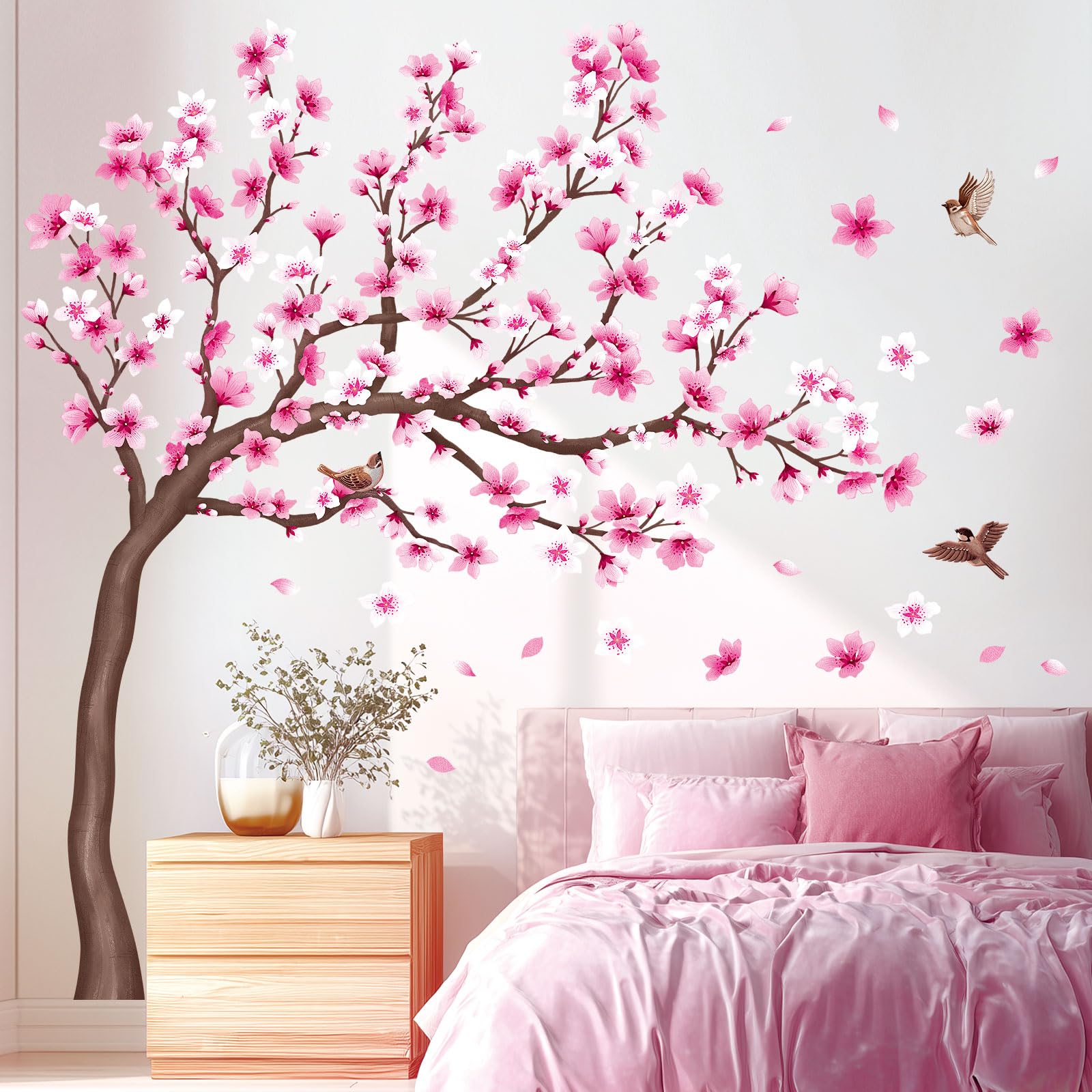 

DECOWALL Cherry Blossom Tree Wall Sticker Decorative for DIY Wall Transfer Wall Art Sticker for Bathroom Room Living Nordic Style SG4-2306 - розовый